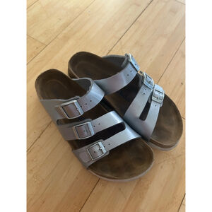 Betula Birkenstock Leo Silver Buckle Sandals Size EU 39 Womens Size 8